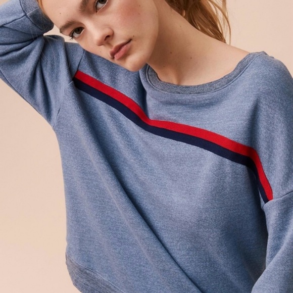 Sundry Striped Crewneck Sweatshirt Heart‎ Patch  Blue & Red Size 3 Large - Picture 2 of 16